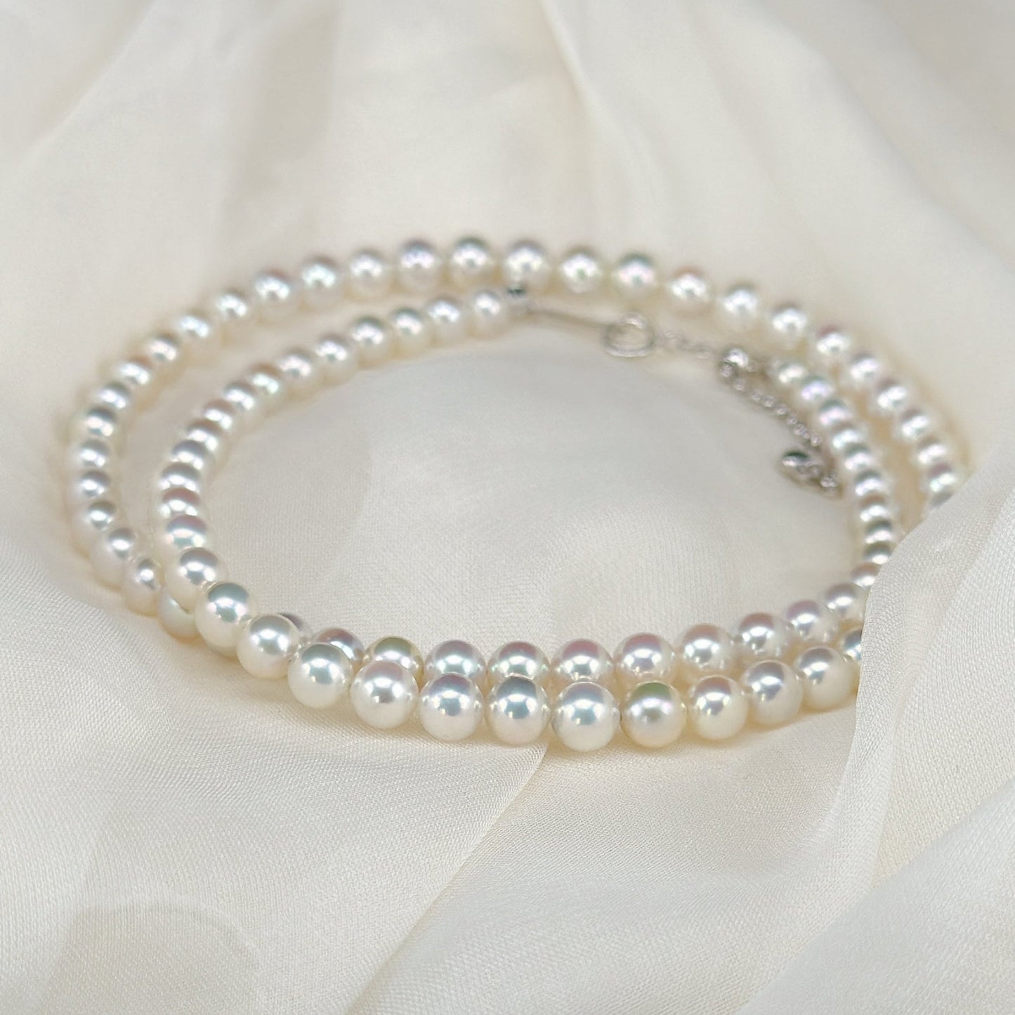 Akoya Pearl Full Necklace in 18K White Gold, 4-4.5mm