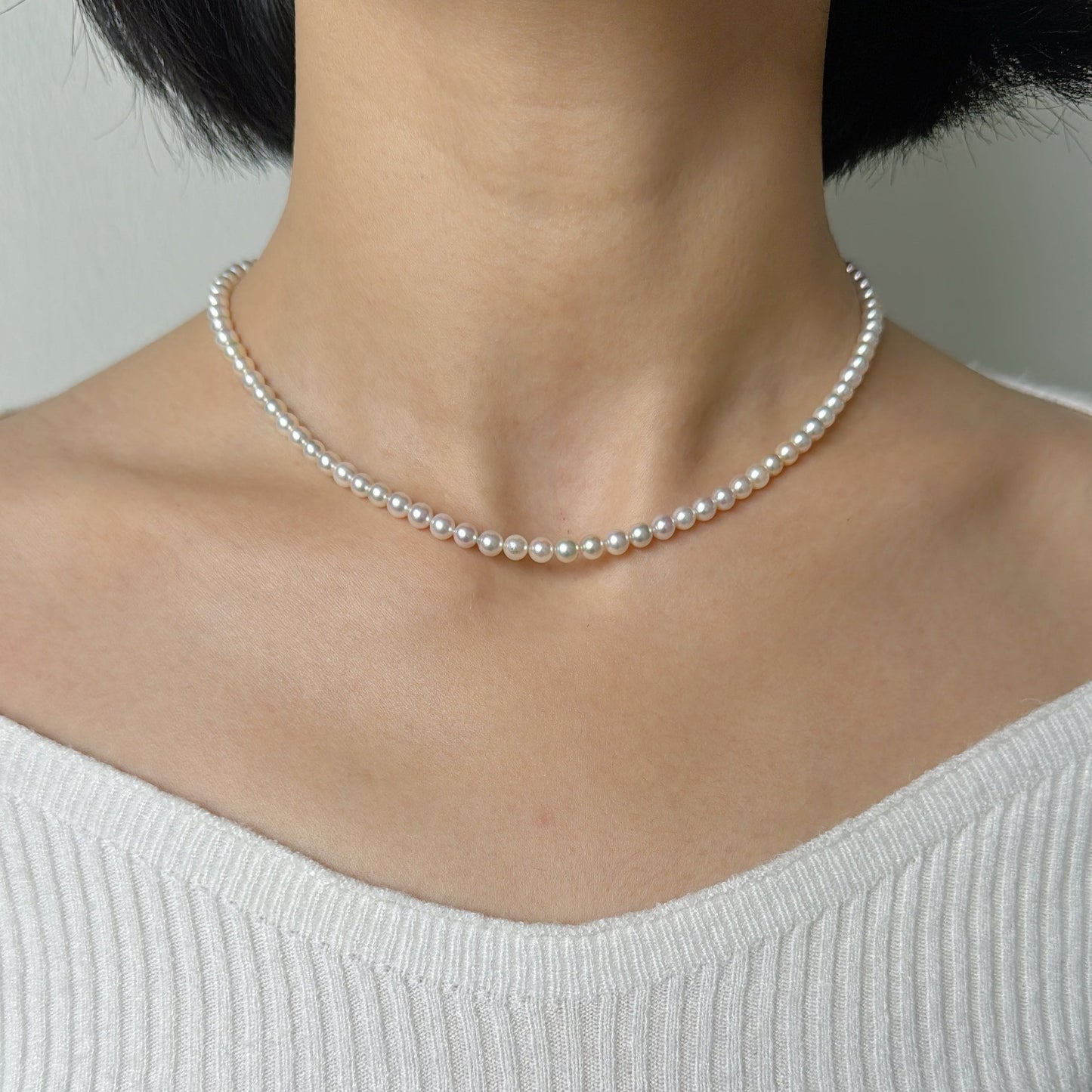 Akoya Pearl Full Necklace in 18K White Gold, 4-4.5mm
