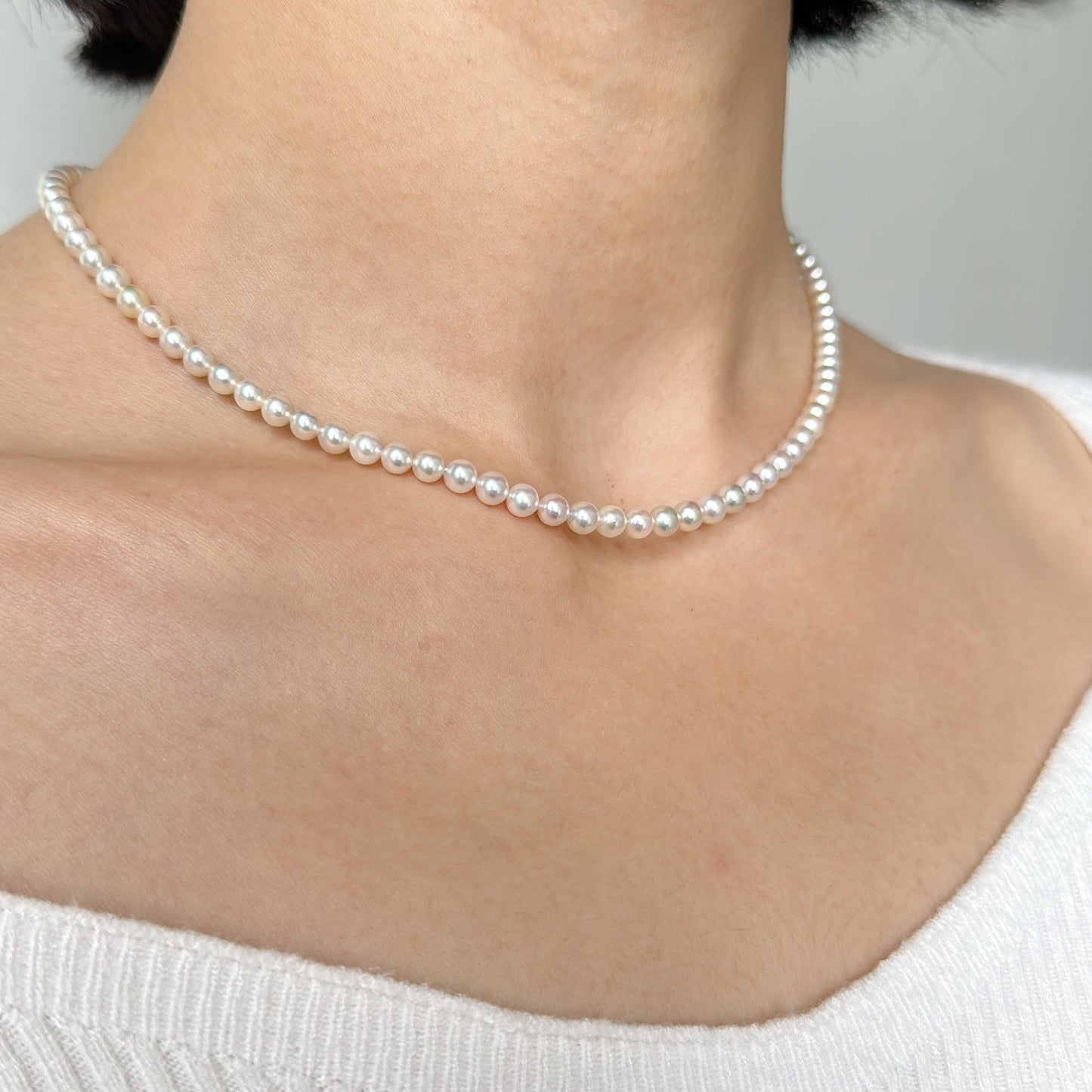Akoya Pearl Full Necklace in 18K White Gold, 4-4.5mm