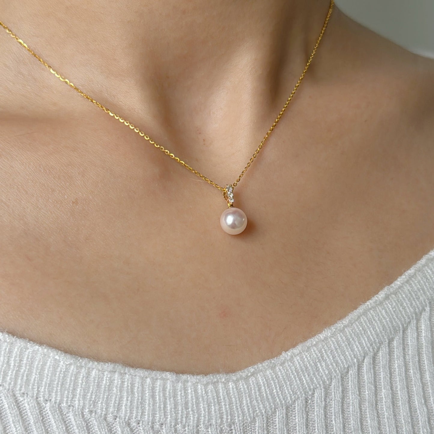 Akoya Pendant with Diamond in 18k Yellow Gold, d0.058ct,8-8.5mm