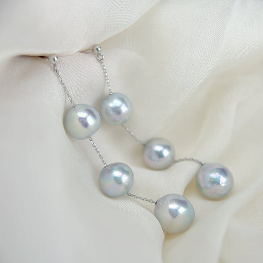 Blue Akoya Pearl Earrings in 18K White Gold, 9-9.5mm
