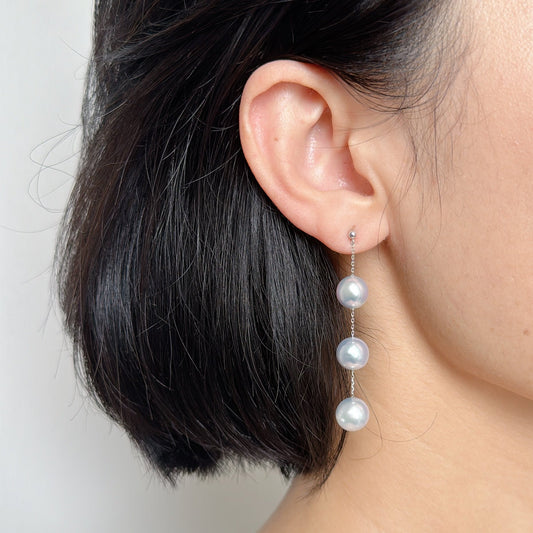 Blue Akoya Pearl Earrings in 18K White Gold, 9-9.5mm