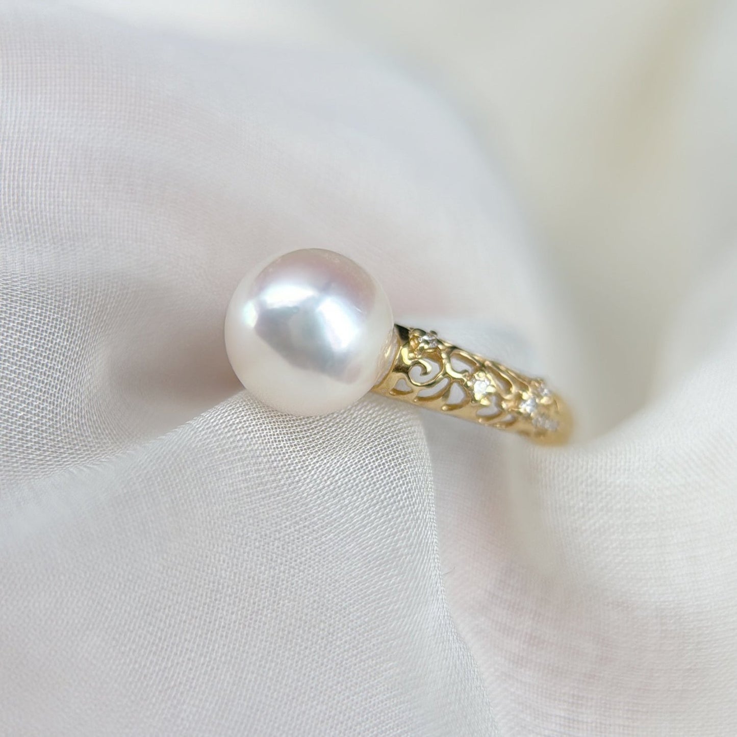 Akoya Pearl Ring in 18K Yellow Gold with Diamond, 8-8.5mm,d0.072ct