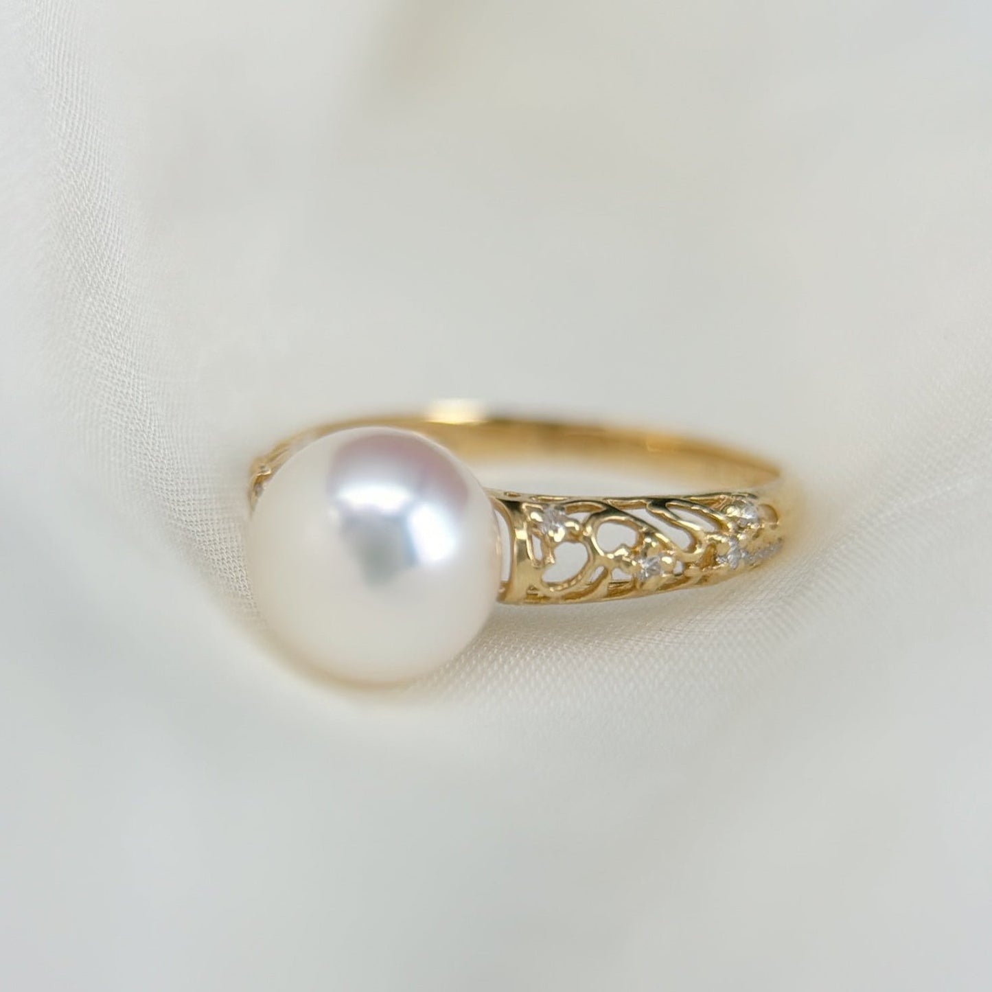 Akoya Pearl Ring in 18K Yellow Gold with Diamond, 8-8.5mm,d0.072ct