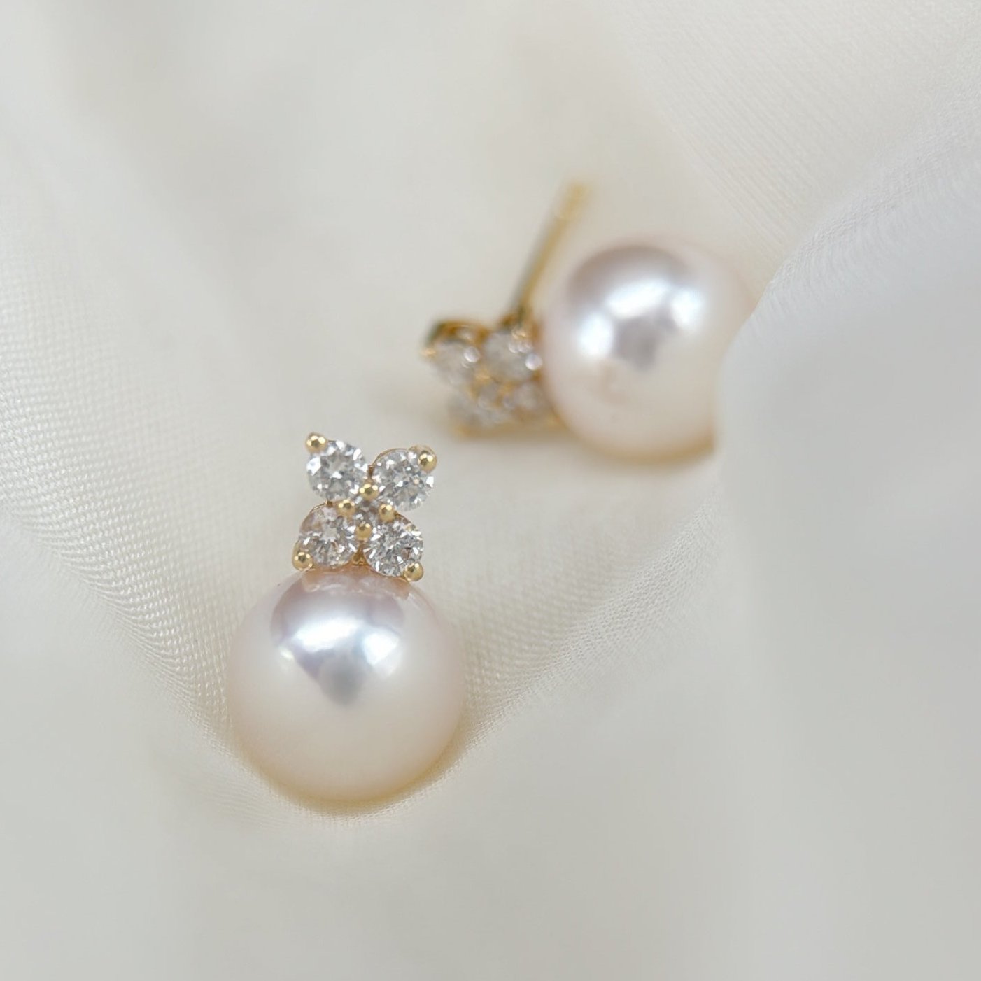 Akoya Pearl Earring in 18K Yellow Gold with Diamond, d0.332ct,8-8.5mm