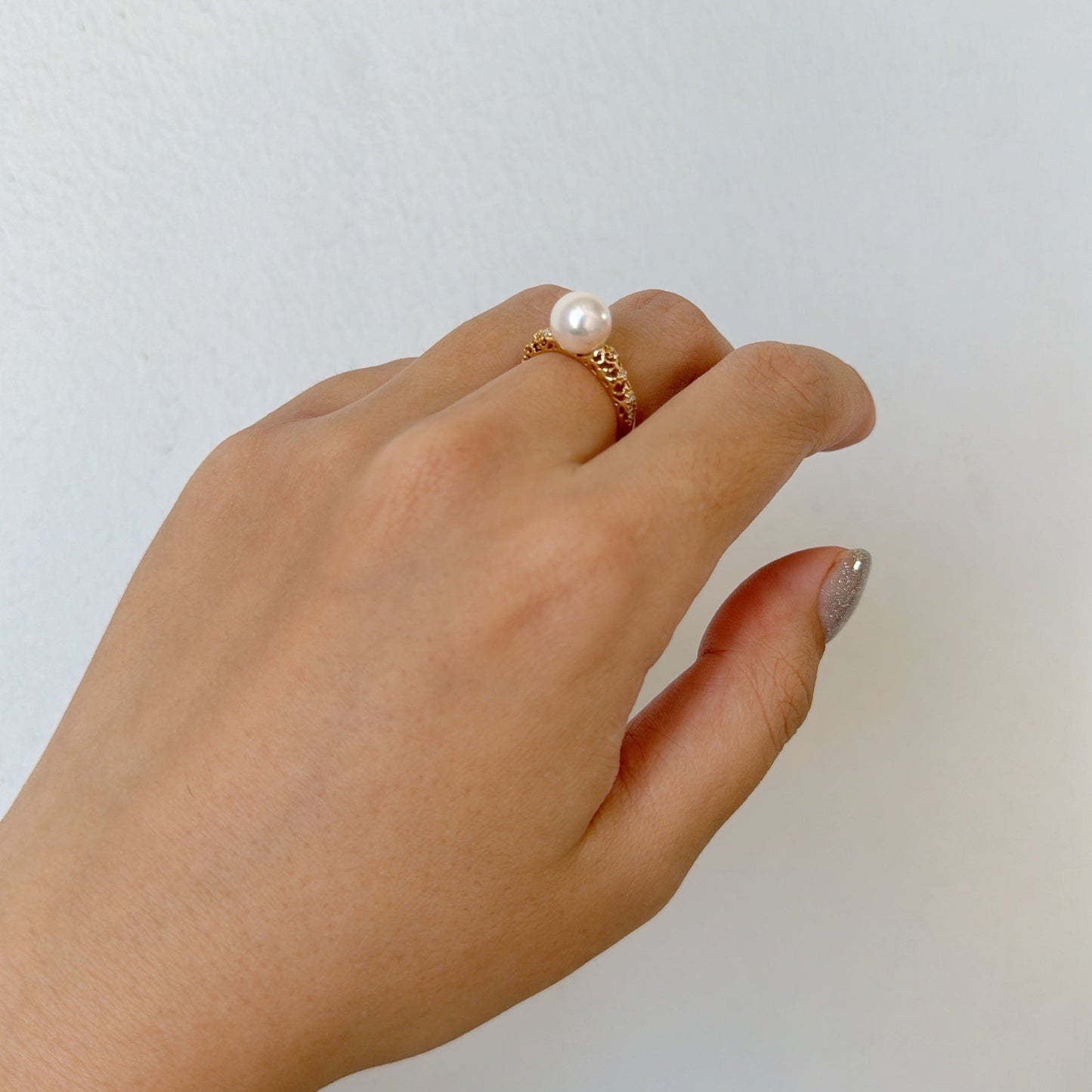 Akoya Pearl Ring in 18K Yellow Gold with Diamond, 8-8.5mm,d0.072ct