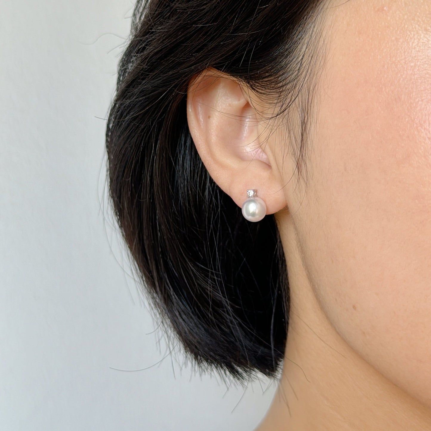 Akoya Pearl Earrings in 18K White Gold with Diamond, d0.1ct,8-8.5mm