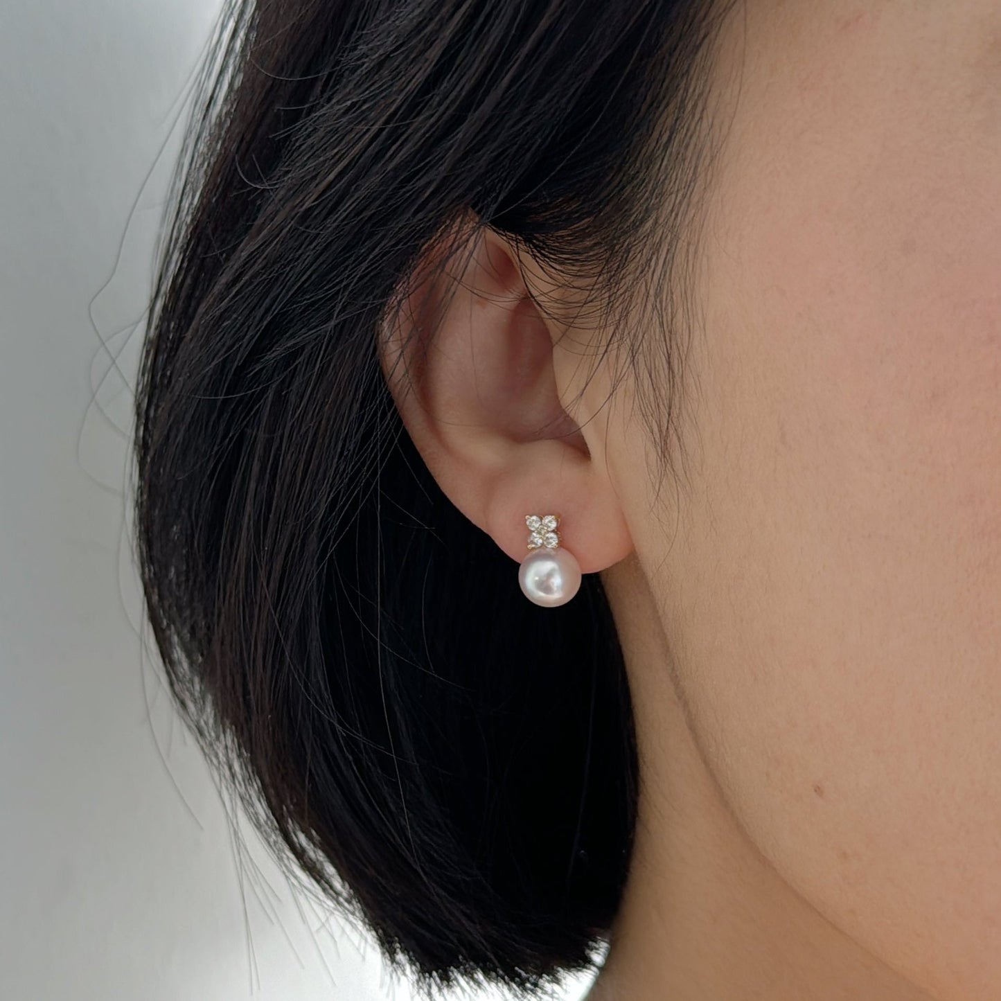 Akoya Pearl Earring in 18K Yellow Gold with Diamond, d0.332ct,8-8.5mm