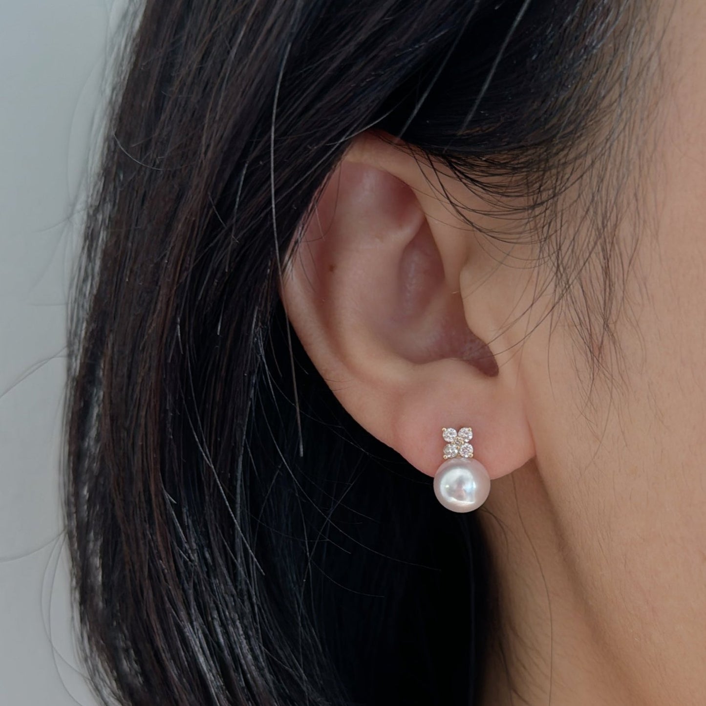 Akoya Pearl Earring in 18K Yellow Gold with Diamond, d0.332ct,8-8.5mm