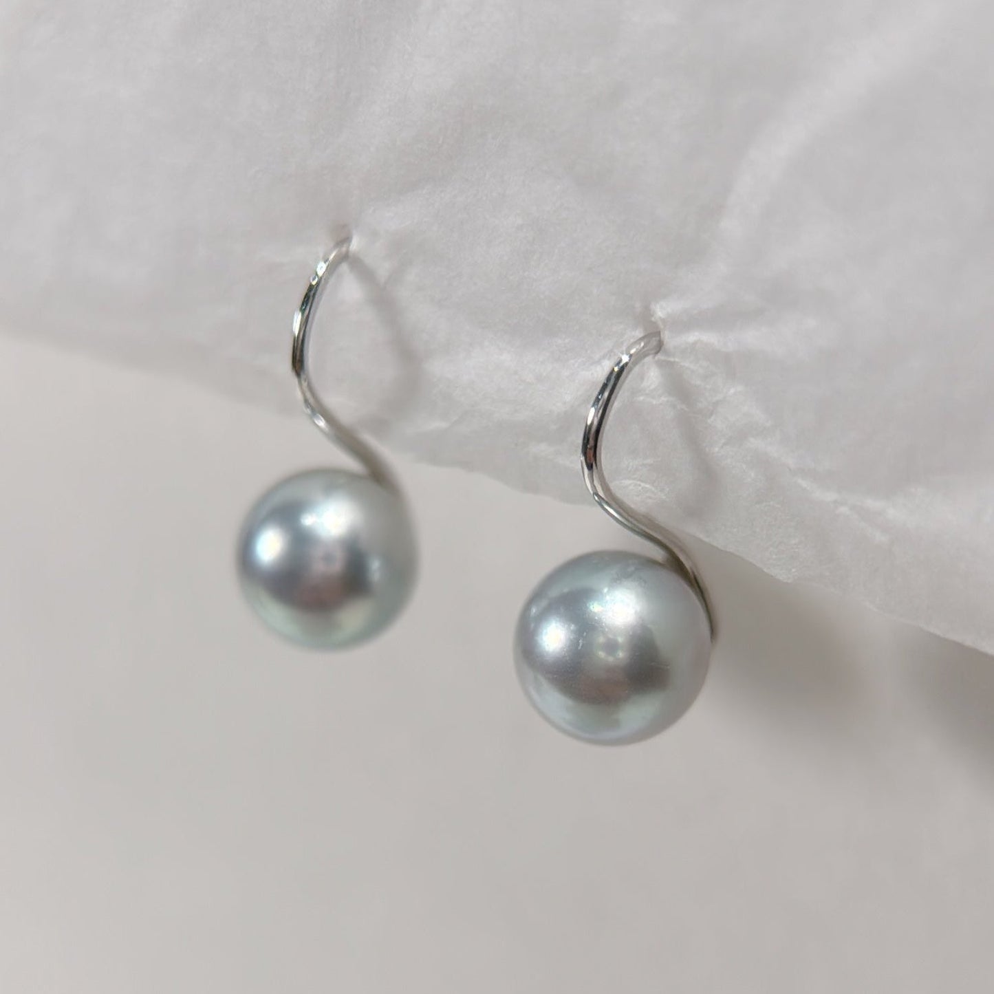 Akoya Pearl Hook Earrings in 18K White Gold, 7.5mm