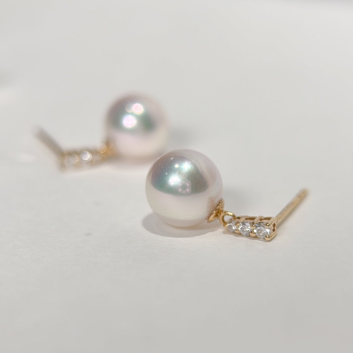 Akoya Earring in 18K Yellow Gold with Diamond, d0.116ct,8-8.5mm