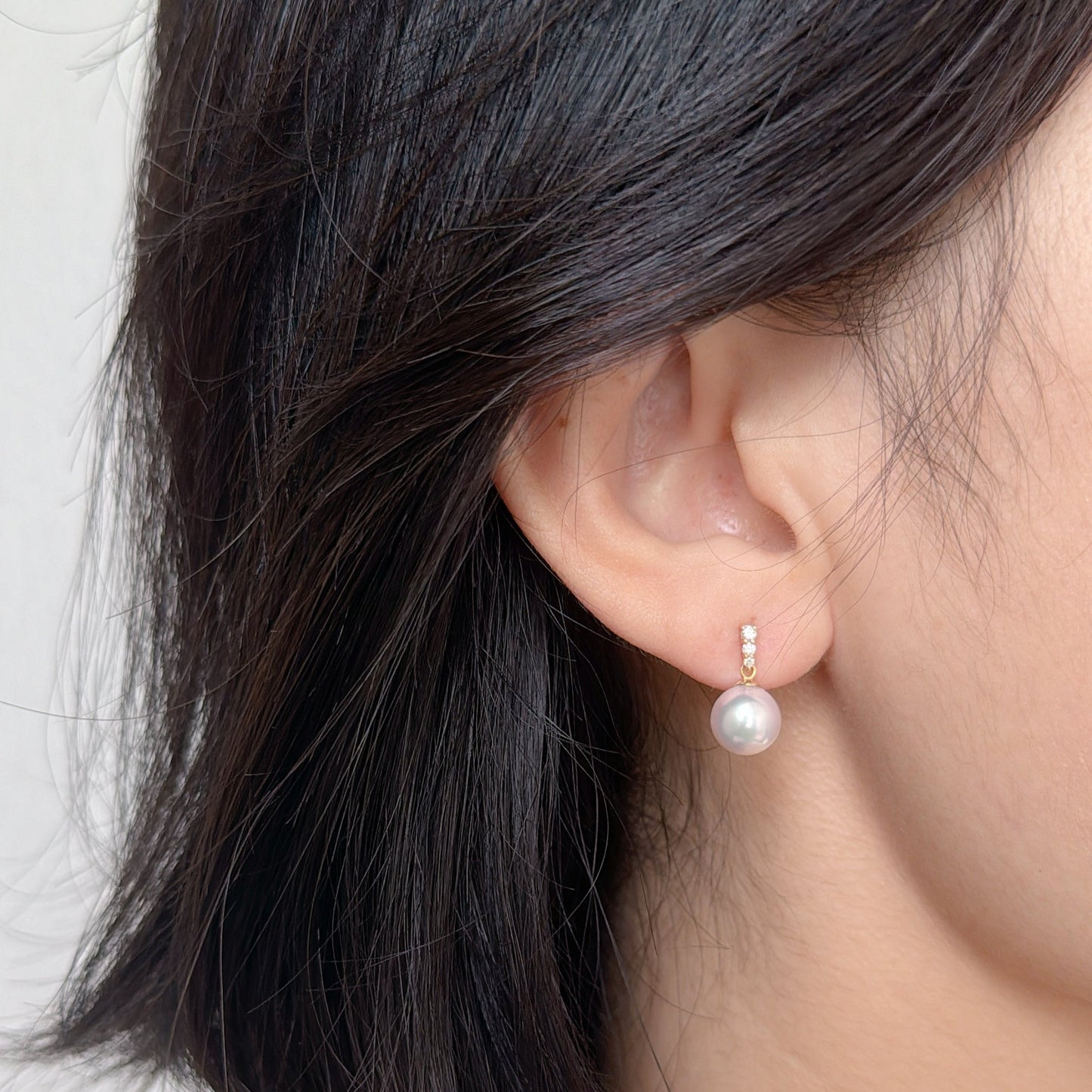 Akoya Earring in 18K Yellow Gold with Diamond, d0.116ct,8-8.5mm