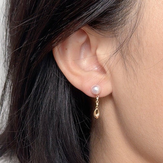 Akoya Dangle Earrings in 18K Rose Gold with Diamond, d0.015ct,6-6.5mm