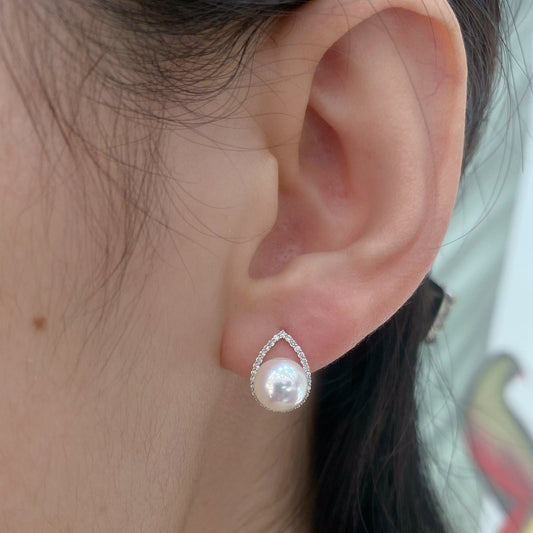 Akoya Pearl Earrings in 18K White Gold with Diamond, d0.118ct,7.5-8mm