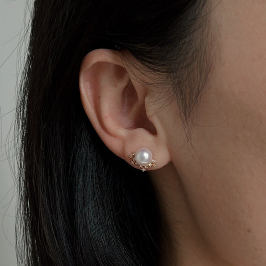 Akoya Earring in 18K Yellow Gold with Diamond, d0.176ct,7.5-8mm