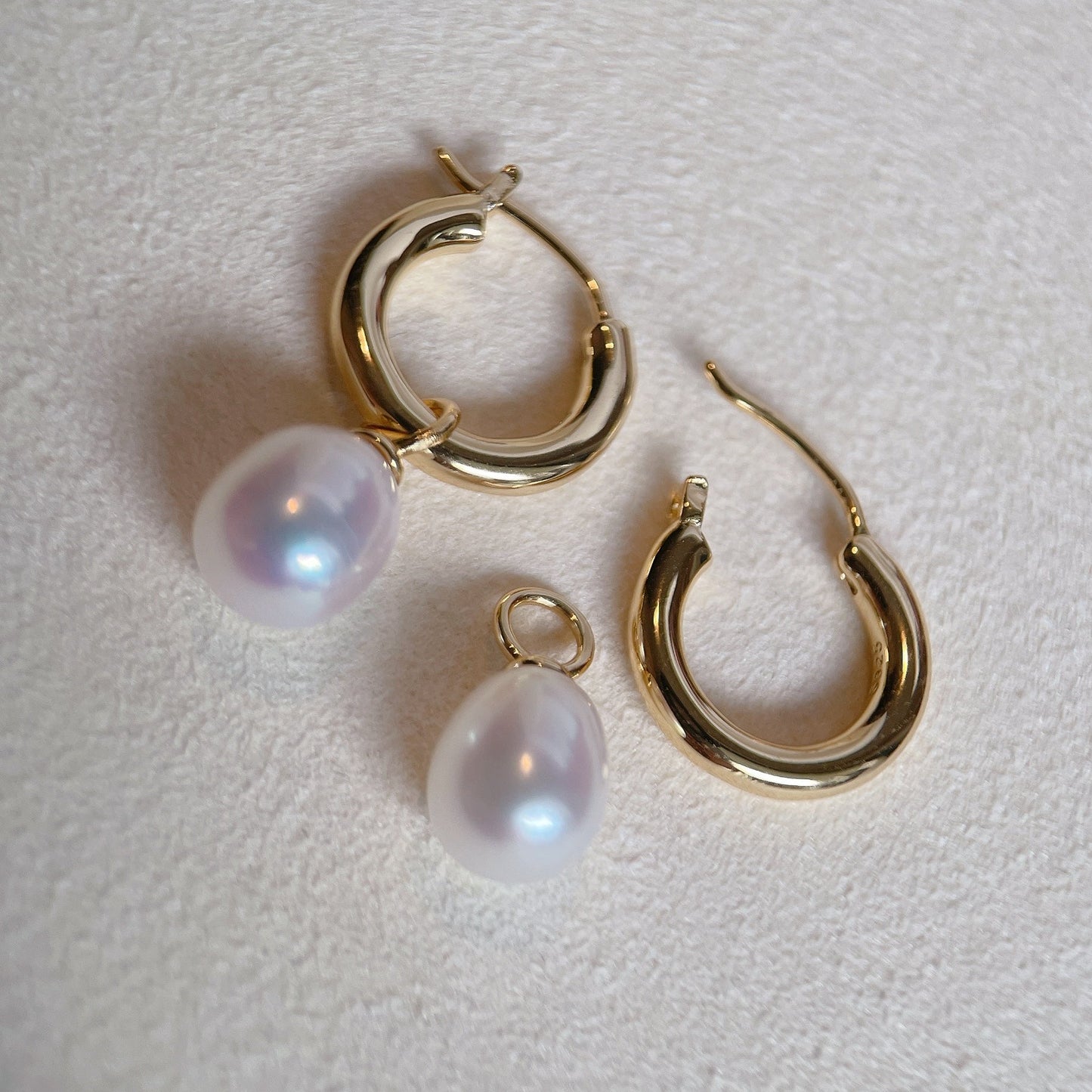 Yellow Gold Plated Sterling Silver Freshwater Pearl Detachable Earrings, ER10