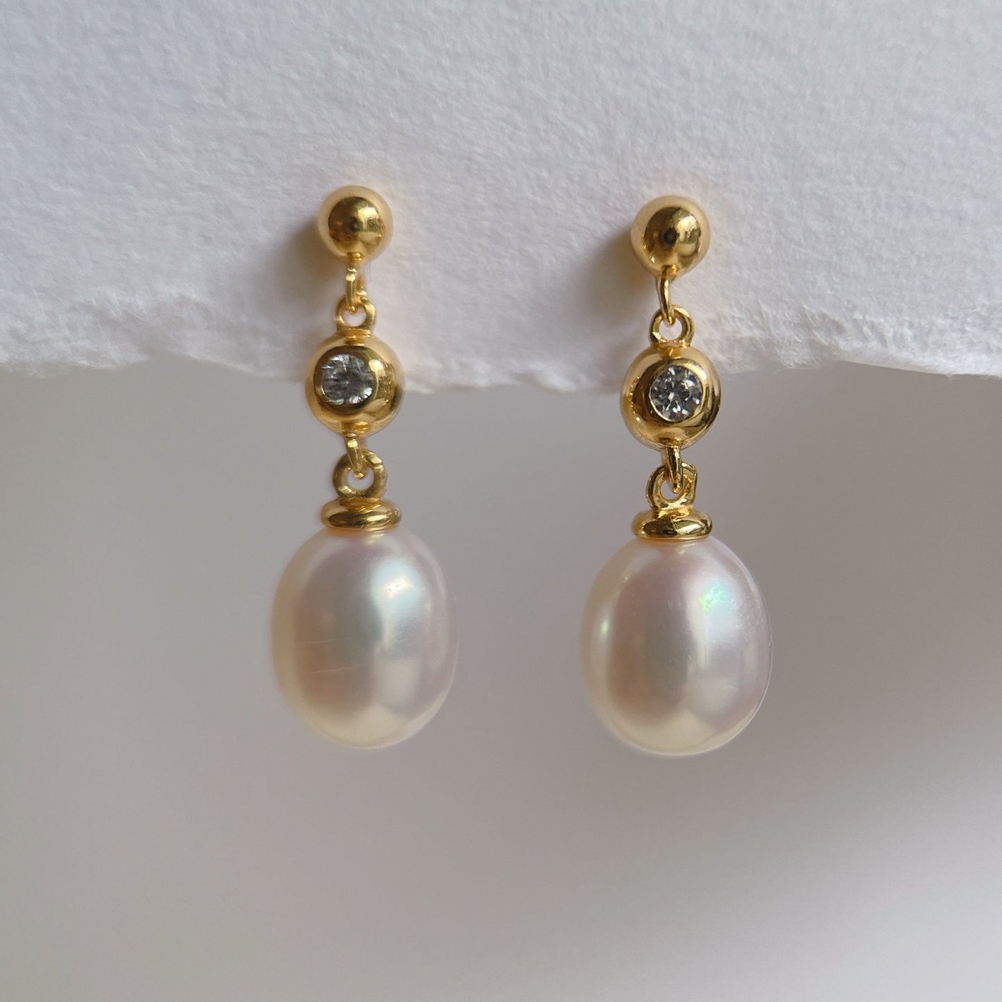 Yellow Gold Plated Sterling Silver Freshwater Pearl Earrings, ER29