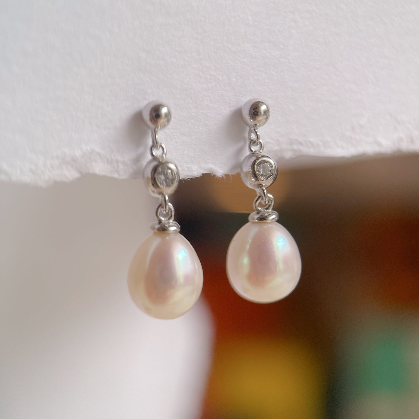White Gold Plated Sterling Silver Freshwater Pearl Earrings, ER61