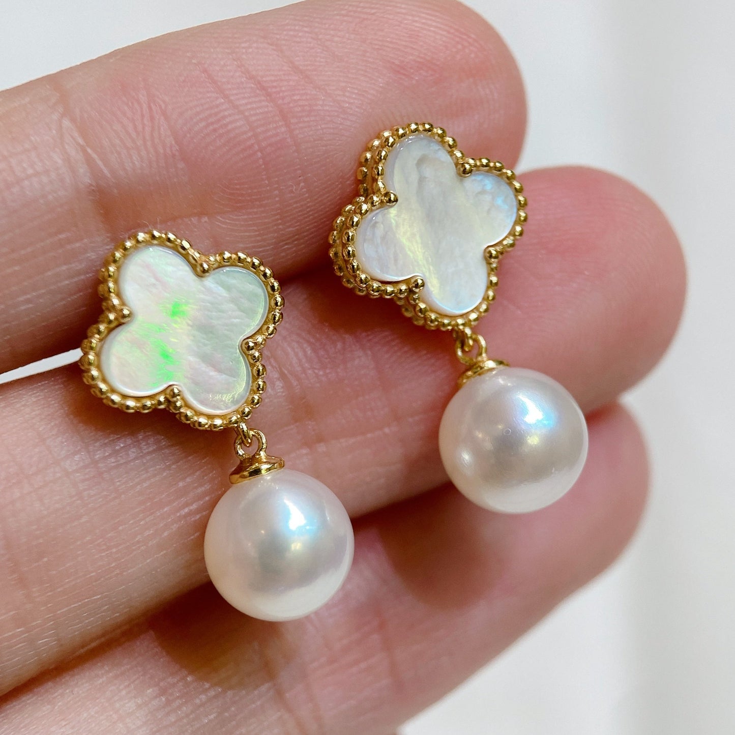 Yellow Gold Plated Sterling Silver Freshwater Pearl Earrings with Mother of Pearl, ER16