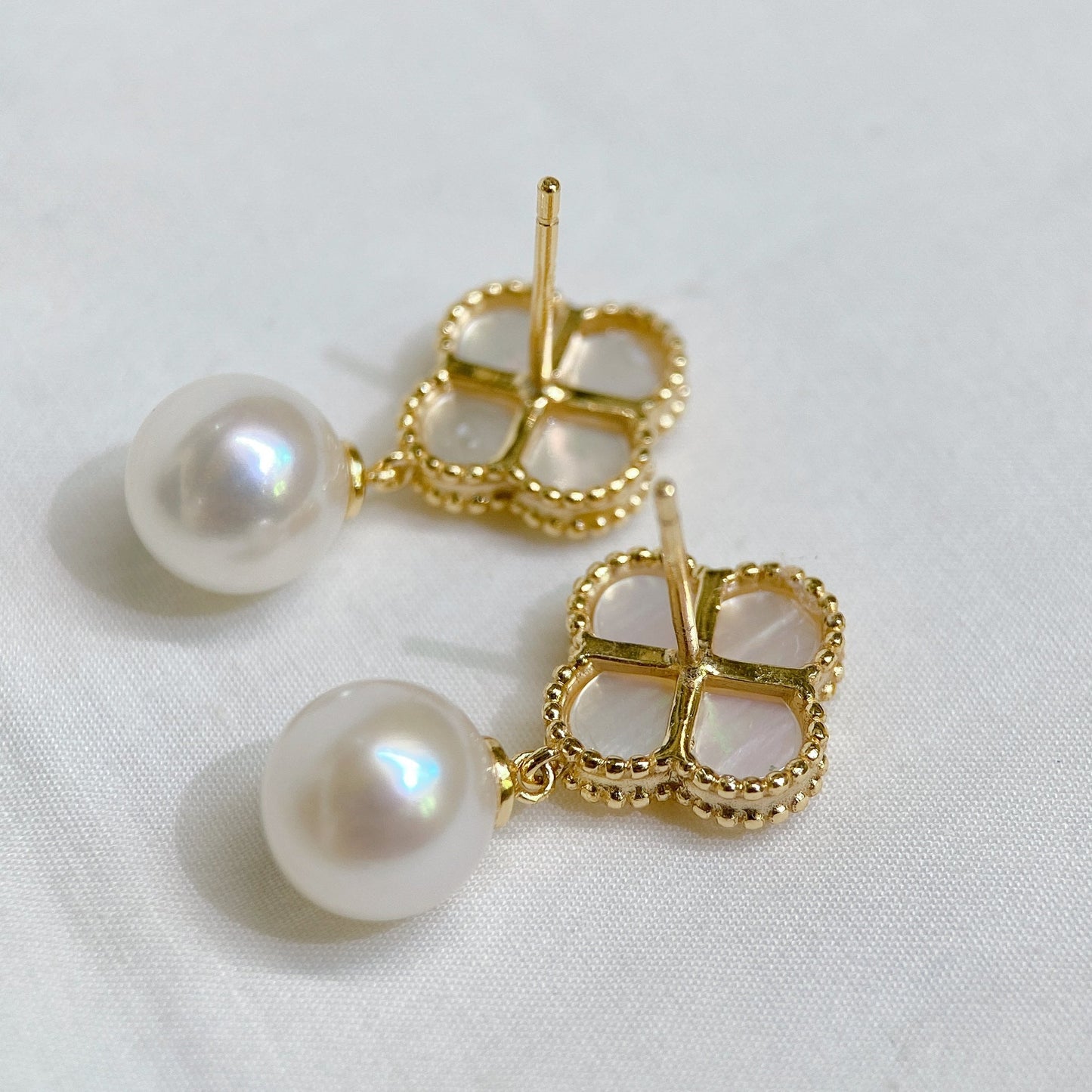 Yellow Gold Plated Sterling Silver Freshwater Pearl Earrings with Mother of Pearl, ER16