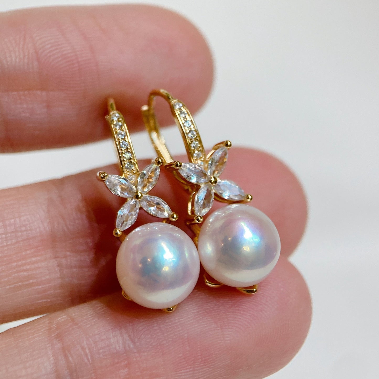Yellow Gold Plated Sterling Silver Freshwater Pearl Earrings, ER53
