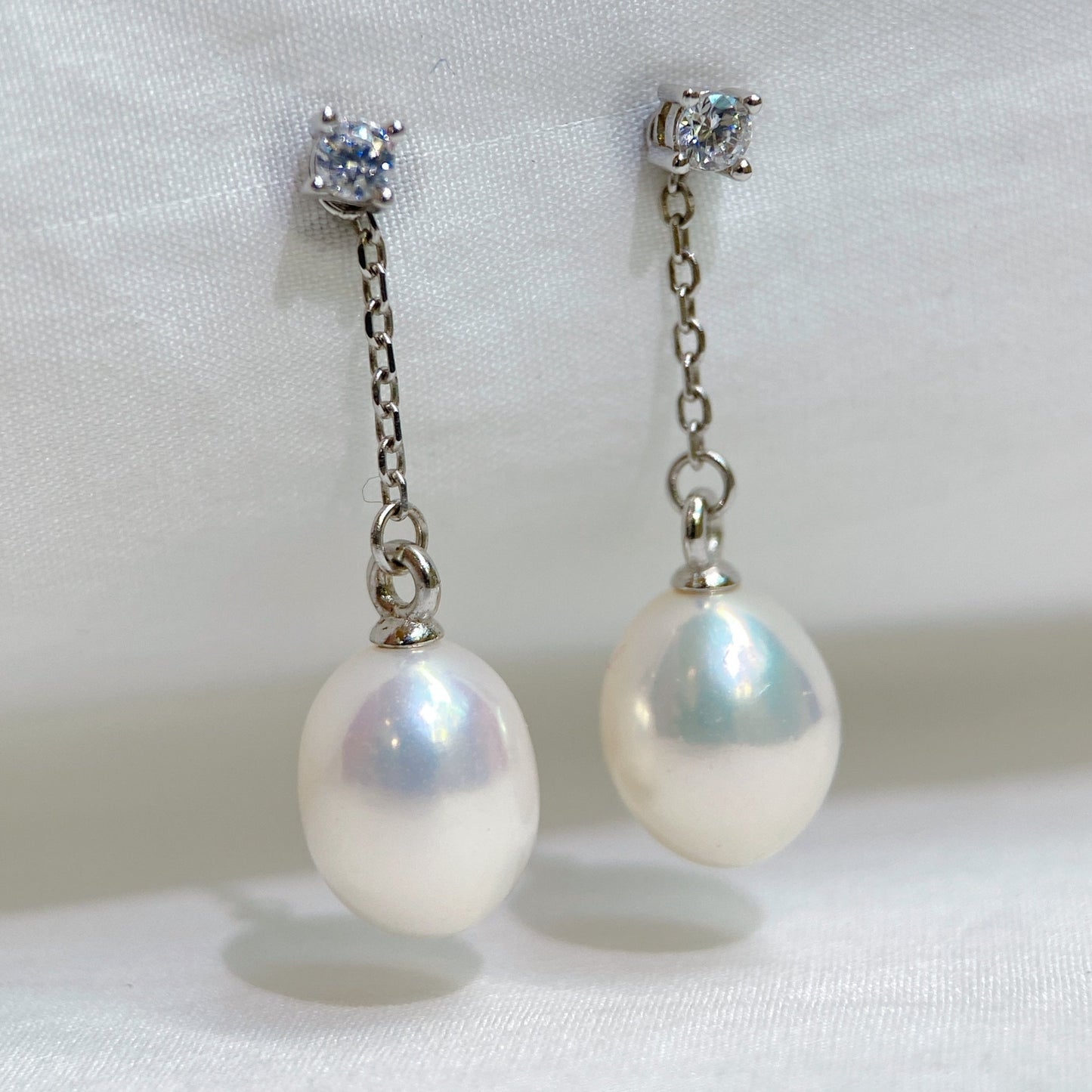 White Gold Plated Sterling Silver Freshwater Pearl Earrings, ER47