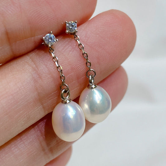 White Gold Plated Sterling Silver Freshwater Pearl Earrings, ER47