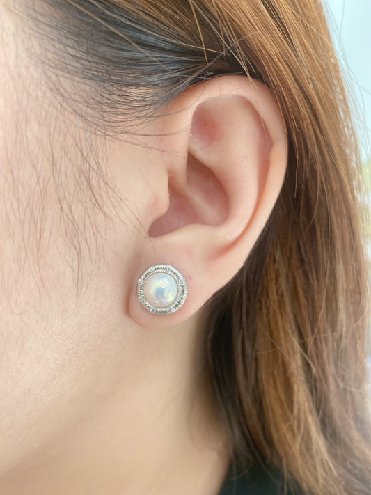 White Gold Plated Sterling Silver Freshwater Pearl Earrings, ER3