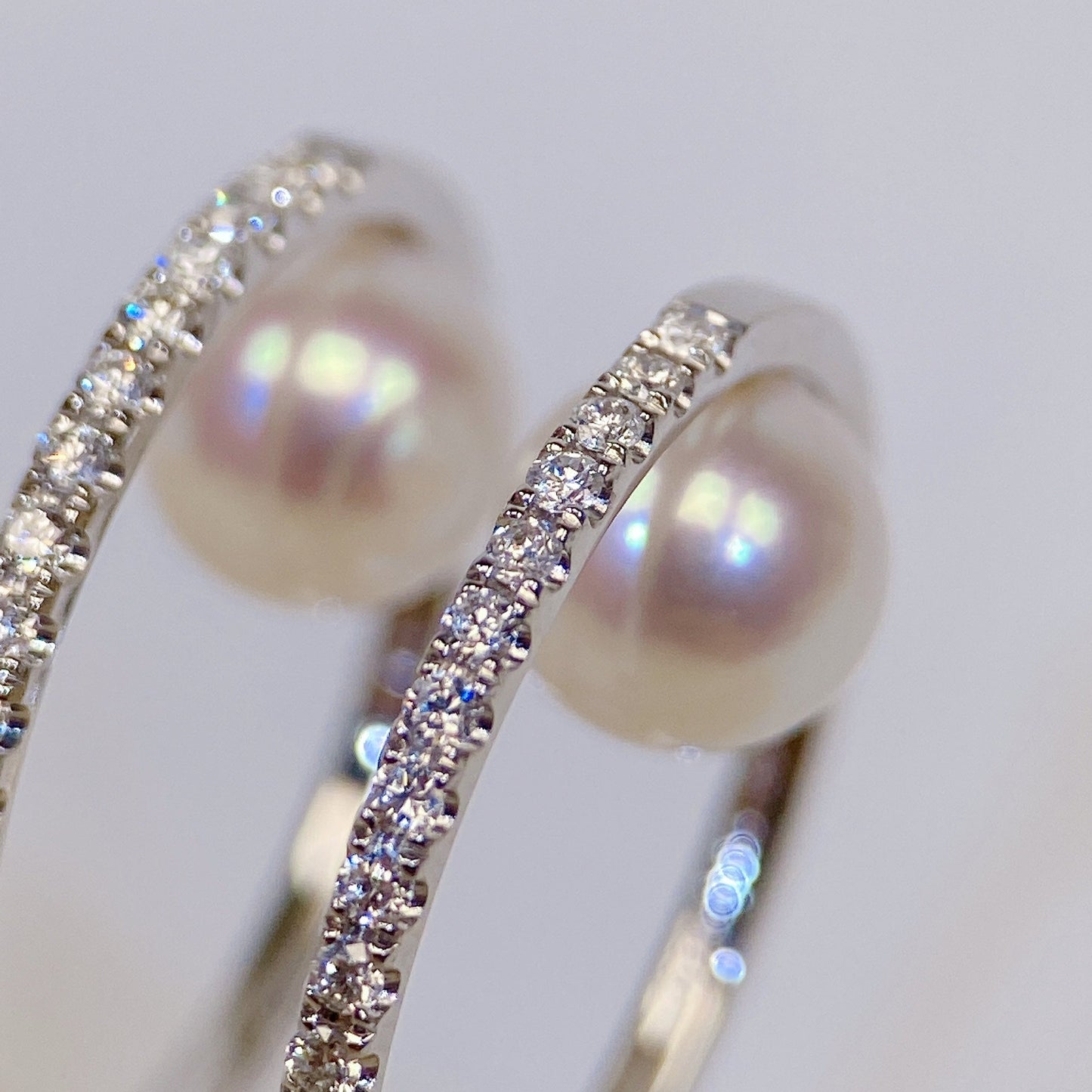 Akoya Pearl Hoop Earrings in 18k White Gold with Diamond, d0.35ct,6.5-7mm