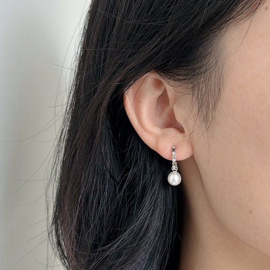 White Gold Plated Sterling Silver Freshwater Pearl Earrings, ER63