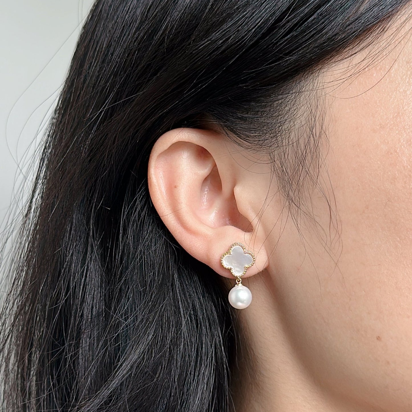 Yellow Gold Plated Sterling Silver Freshwater Pearl Earrings with Mother of Pearl, ER16