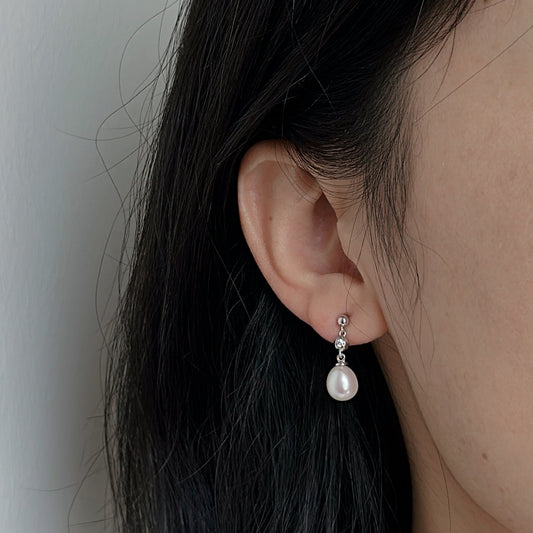 White Gold Plated Sterling Silver Freshwater Pearl Earrings, ER61