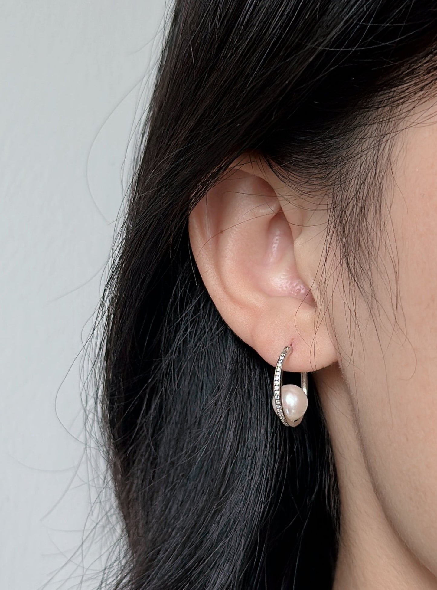 White Gold Plated Sterling Silver Freshwater Pearl Earrings, ER30