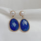 Yellow Gold Plated Sterling Silver Freshwater Pearl Earrings with Blue Lapis Lazuli, ER28