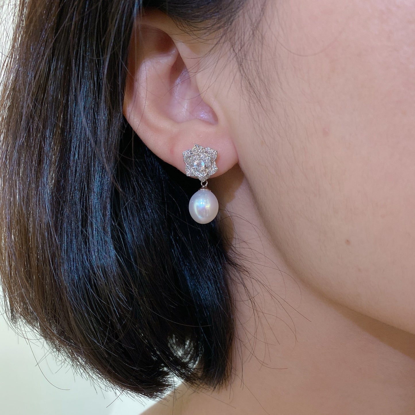 White Gold Plated Sterling Silver Freshwater Pearl Earrings, ER48