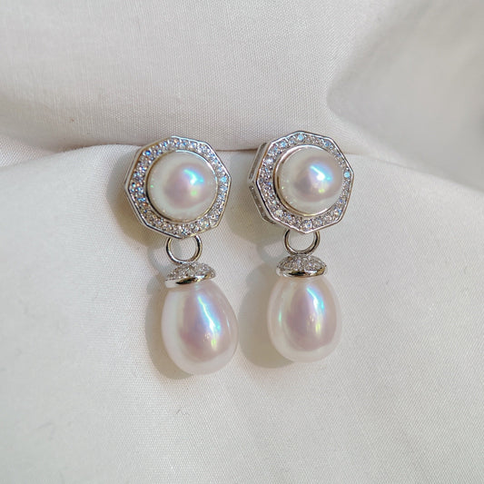 White Gold Plated Sterling Silver Freshwater Pearl Detachable Earrings, ER20