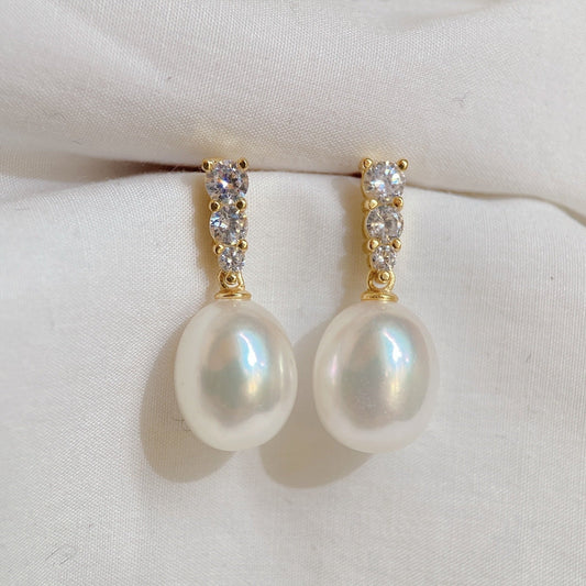 Yellow Gold Plated Sterling Silver Freshwater Pearl Earrings, ER18