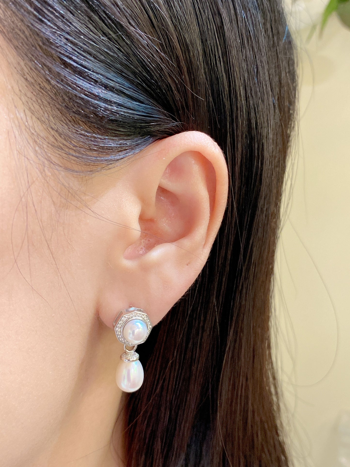 White Gold Plated Sterling Silver Freshwater Pearl Detachable Earrings, ER20