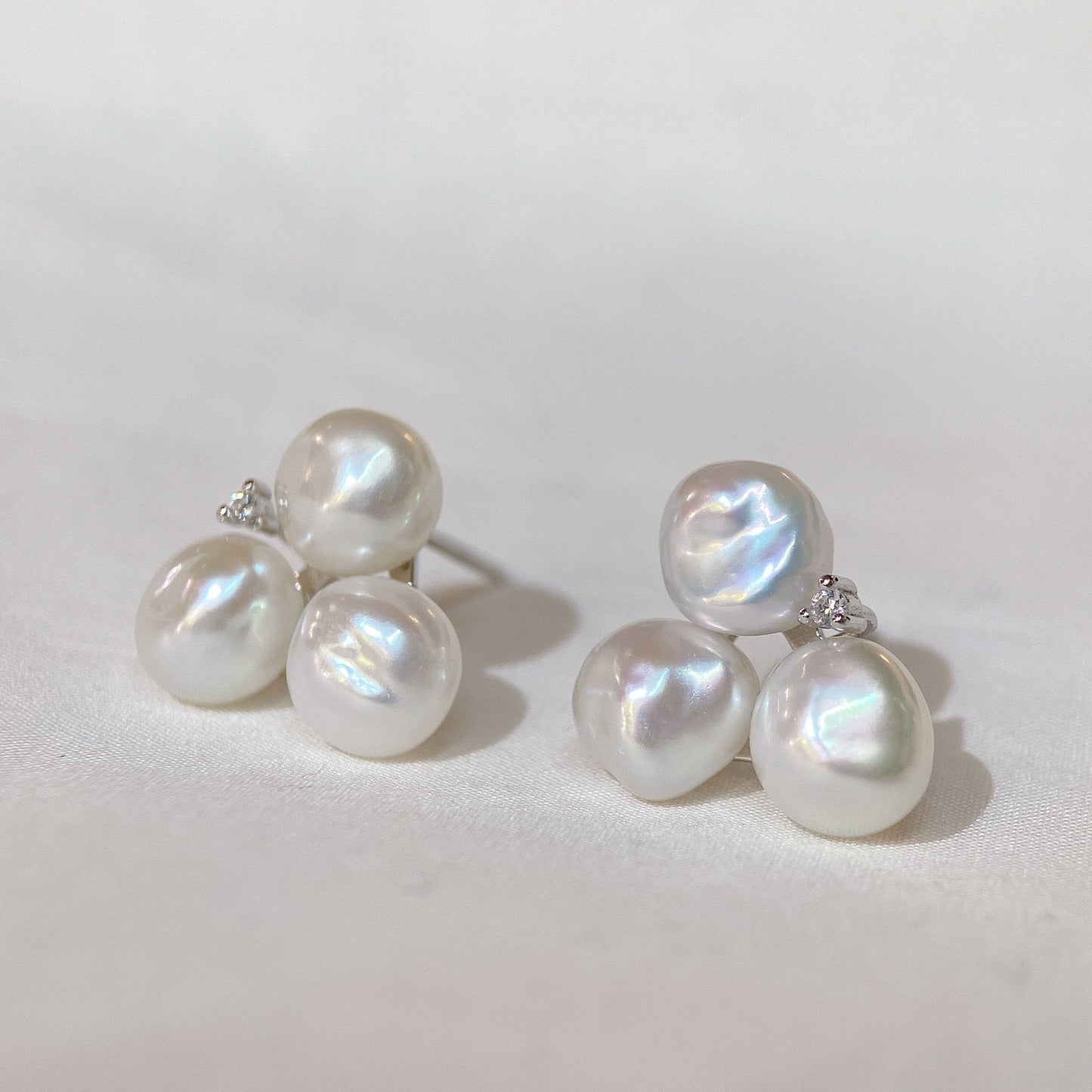 White Gold Plated Sterling Silver Freshwater Keshi Pearl Earrings, ER39