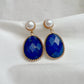 Yellow Gold Plated Sterling Silver Freshwater Pearl Earrings with Blue Lapis Lazuli, ER28