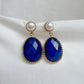 Yellow Gold Plated Sterling Silver Freshwater Pearl Earrings with Blue Lapis Lazuli, ER28
