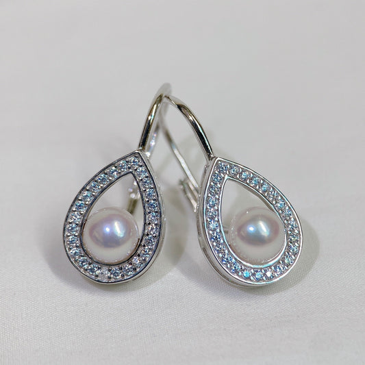 White Gold Plated Sterling Silver Freshwater Pearl Earrings, ER7