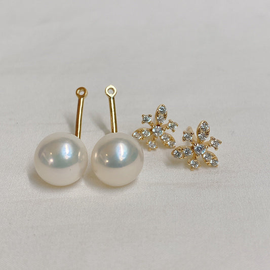 Yellow Gold Plated Sterling Silver Freshwater Pearl Detachable Earrings, ER11