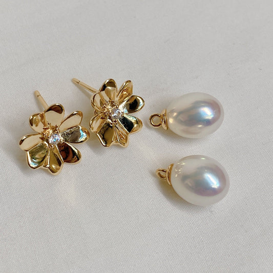 Yellow Gold Plated Sterling Silver Freshwater Pearl Detachable Earrings, ER52