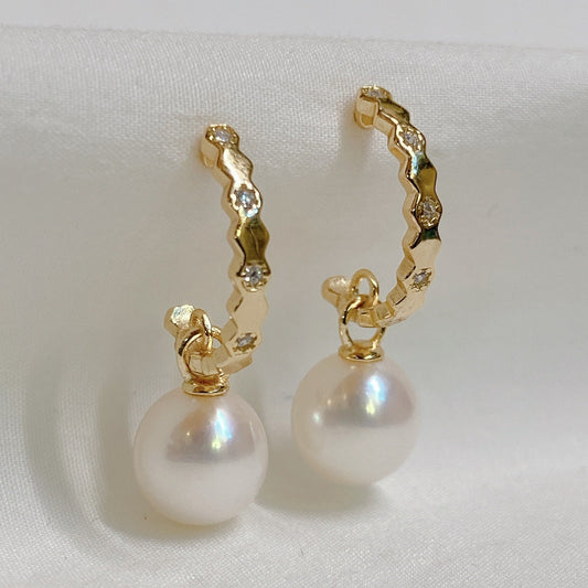 Yellow Gold Plated Sterling Silver Freshwater Pearl Earrings, ER38