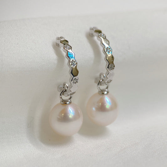 White Gold Plated Sterling Silver Freshwater Pearl Earrings, ER63