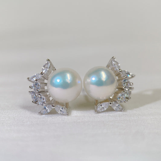 White Gold Plated Sterling Silver Freshwater Pearl Earrings, ER46