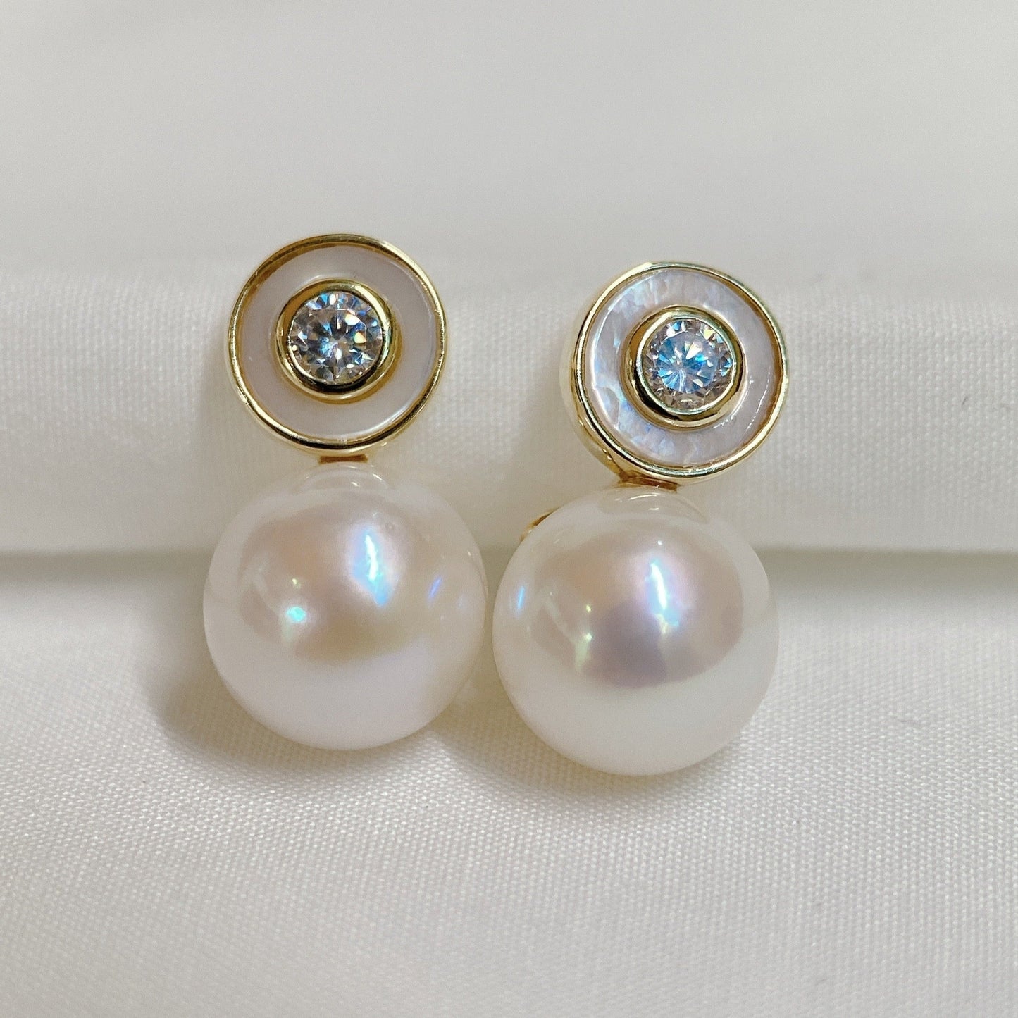 Yellow Gold Plated Sterling Silver Freshwater Pearl Earrings with Mother of Pearl, ER13
