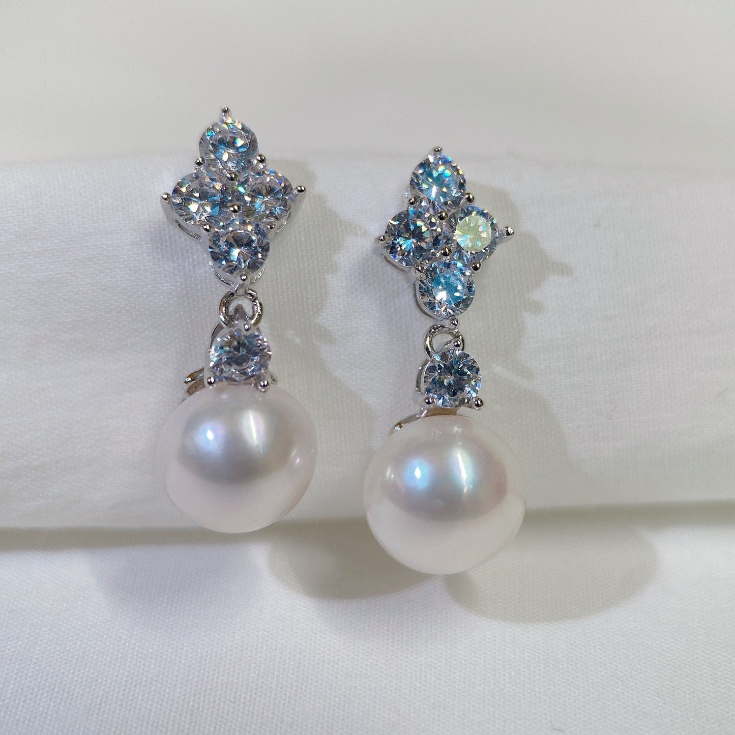 White Gold Plated Sterling Silver Freshwater Pearl Earrings, ER67
