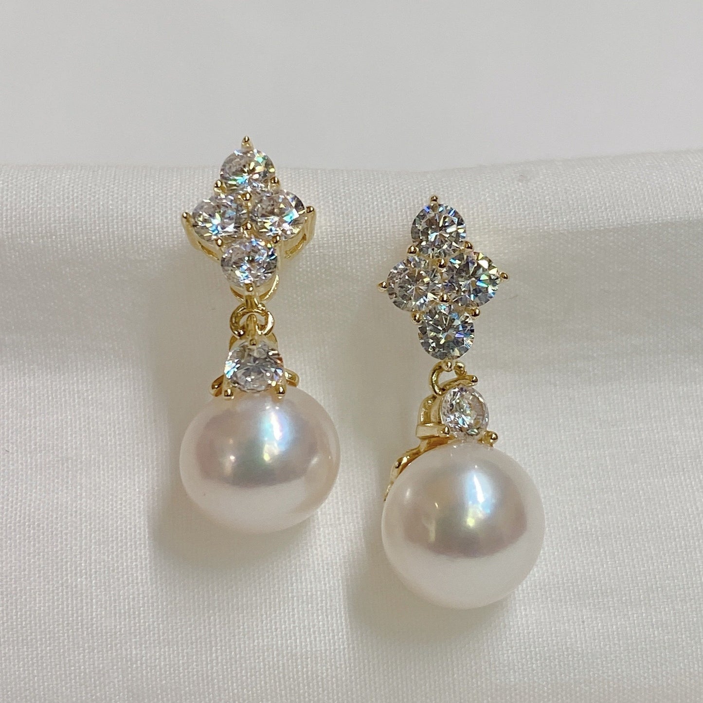 Yellow Gold Plated Sterling Silver Freshwater Pearl Earrings, ER2
